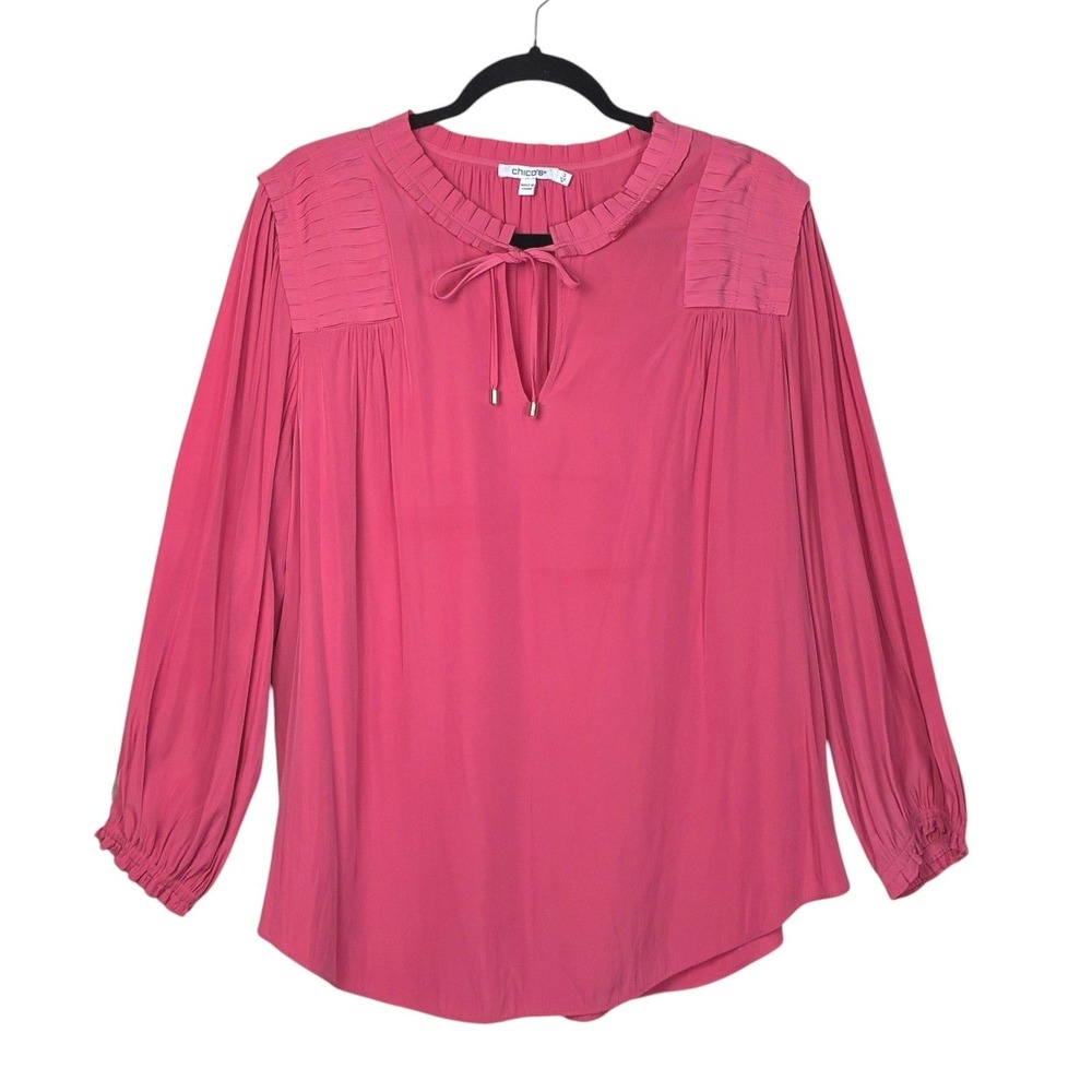 Chico's Womens Sea Island Poly Pleated Blouse‎ Size US 16 Pink Office Feminine